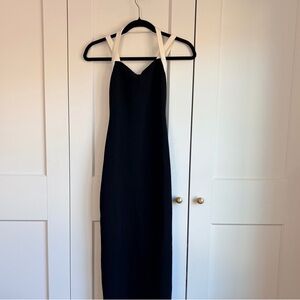 Black Slip Dress with White Crossback Straps
